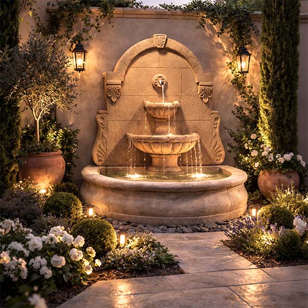 Fiore Bavarian Wall Fountain w/Plain Basin