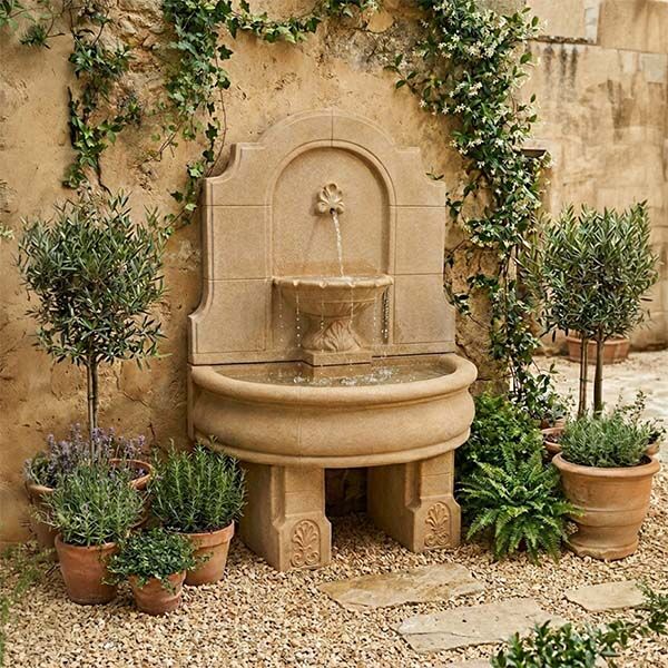 Fiore Provincial Wall Water Fountain With Basin And Pedestals
