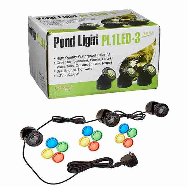 Set of Three LED Fountain Lights with Photocell